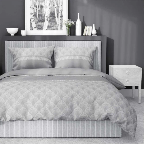 Pościel satynowa 4924 A Home Satin liście Detexpol szary 