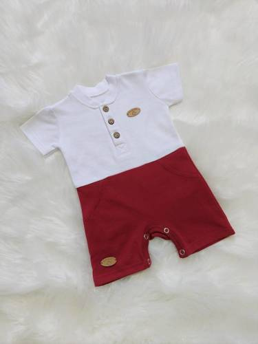 Rampers pajac letni "Mieszko" Bambarillo biały-bordowy