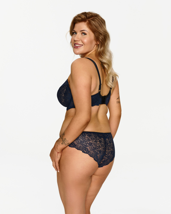 Granatowy biustonosz Lupoline 2619 – koronka, fiszbiny, złoty detal