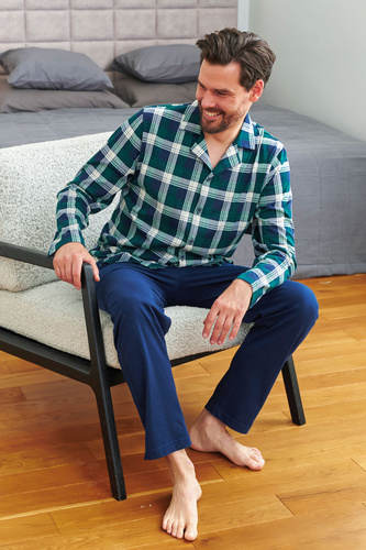 Doctor Nap 7367 – Piżama męska 100% bawełna | Koszula w kratę + spodnie