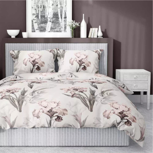 Pościel satynowa kwiaty 5089 B Home Satin Detexpol szary 