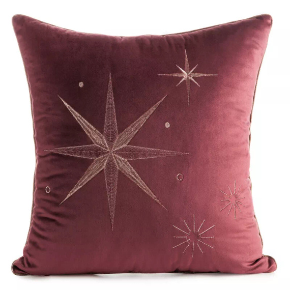 Eurofirany poszewka świąteczna CHP 259 – 45x45, bordowa z haftowaną gwiazdą, welwetowa