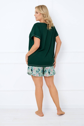 Piżama Damska krótki rękaw, spodenki Florisa Italian Fashion - ciemny zielony/druk