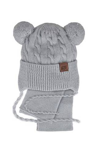 Komplet czapka+szalik 48-313 AJS szary