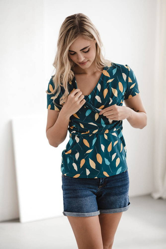 Bluzka do karmienia i ciążowa Milk Bar Milk&Love turkusowy w listki