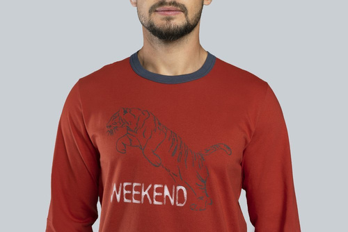 Piżama męska długi rękaw, spodnie Lion Italian Fashion - rudy/grafit