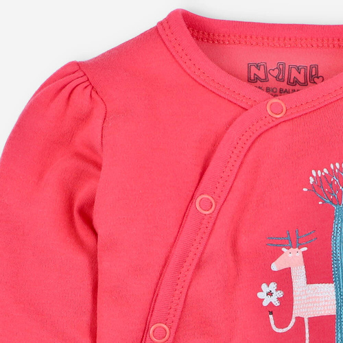 Body kopertowe z bawełny organicznej Kolorowy Las Nini malinowy  