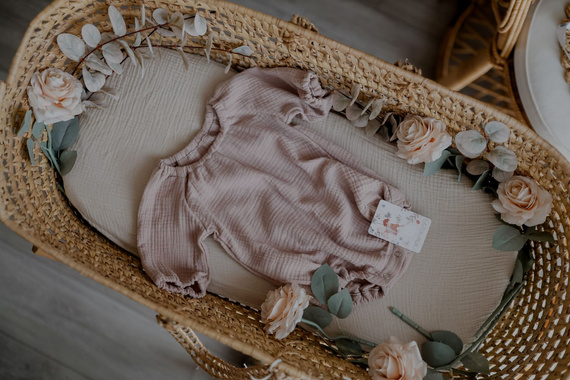 Body muślinowe niemowlęce długi rękaw Powder Pink Makaszka | Bawełna 100%