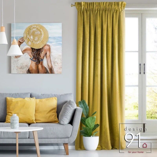 Zasłona gotowa na przelotkach Elina Design91 biały-musztardowy