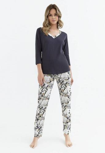 Piżama damska 416  Cana - grafit- kwiaty