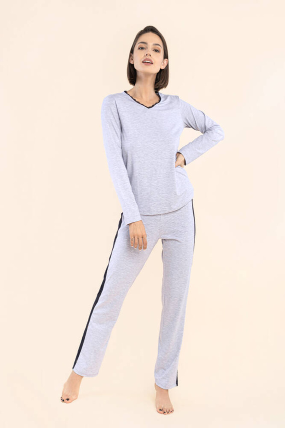 Piżama damska z koronką 12 Bonamera szary melanż