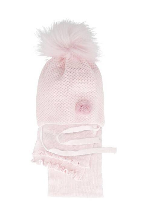 Komplet czapka+szalik 48-308 AJS jasny różowy