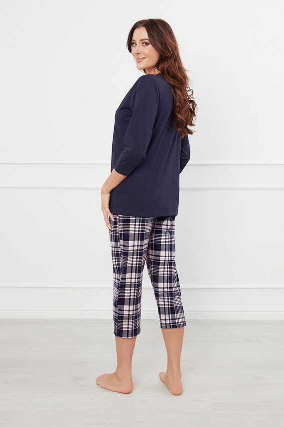 Piżama Damska 3/4 rękaw, 3/4 spodnie Dona Italian Fashion - granatowy/druk