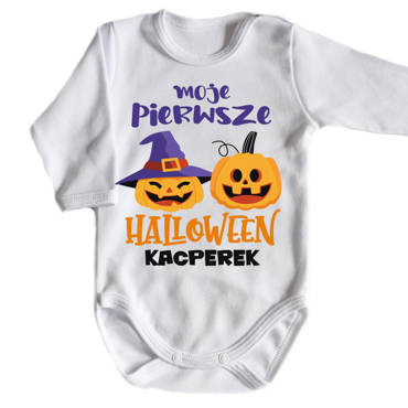 Body długi rękaw "Moje pierwsze HALLOWEEN z dowolnym imieniem" Moocha biały