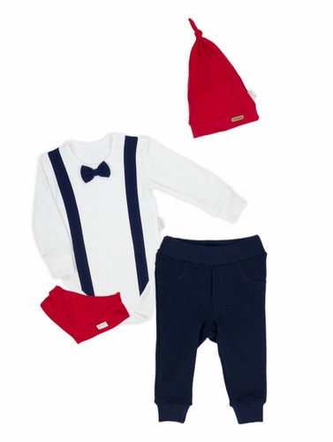 Komplet czapka, apaszka, body i spodnie 163023 "Magia Świąt" Nicol - granatowy