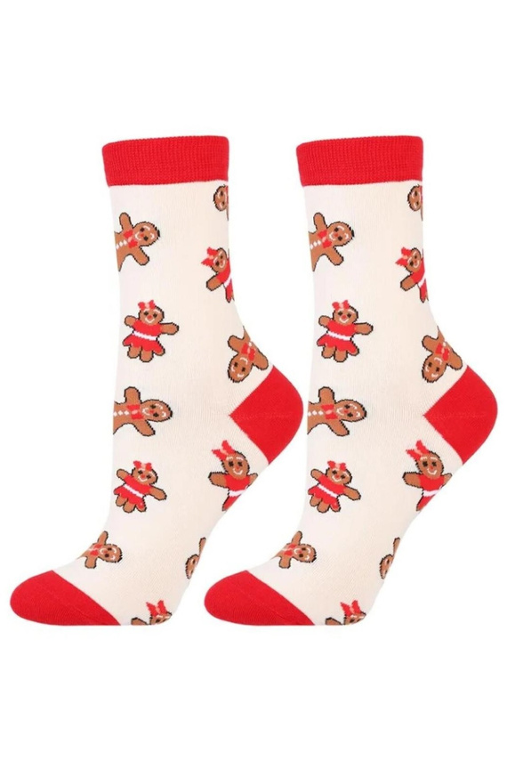 Skarpetki damskie Moraj CSLS300-046/2 czerwony/waniliowy– świąteczne, bawełniane, zestaw 2 par