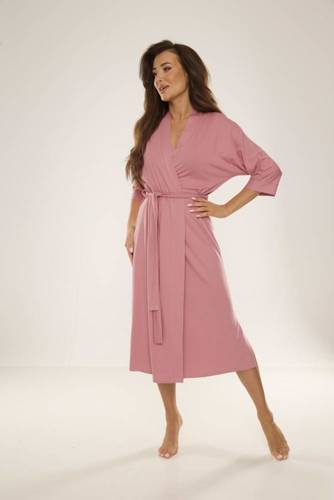 De Lafense Visa 942 – długi, lekki szlafrok damski z wiskozy, brudny róż