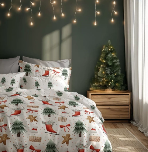 Scandic 068 Scandic Faro biała granatowa renifery  – pościel świąteczna dwustronna, bawełna 100%, komplet 