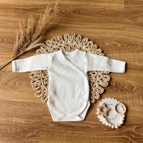 Body kopertowe z długim rękawem BDAB003 EkoBaby Mamatti - ecru
