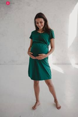 Koszula nocna ciążowa i do karmienia krótki rękaw Night & Day Milk&Love butelkowa zieleń