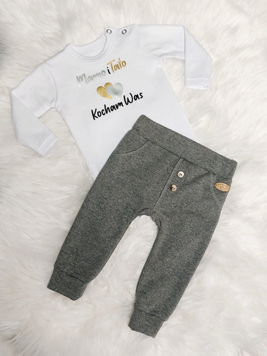 Body z długim rękawem "Mamo i Tato Kocham Was" Bambarillo - ecru