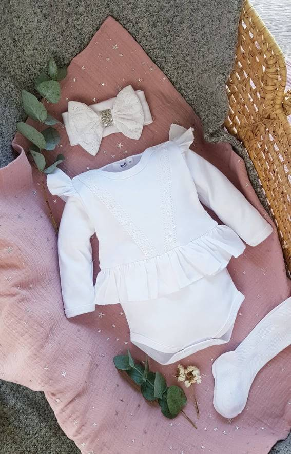 Body z spódniczką długi rękaw 71B Princess Marija - biały