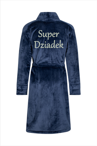 Szlafrok męski Super Dziadek ByShelly - granatowy/srebrny