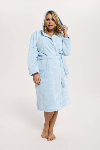 Szlafrok damski z kapturem Misti Italian Fashion - niebieski