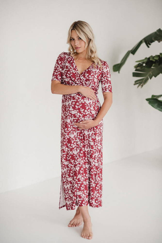 Two Ways LONG Sukienka do karmienia ciążowa krótki rękaw Milk&Love burgund