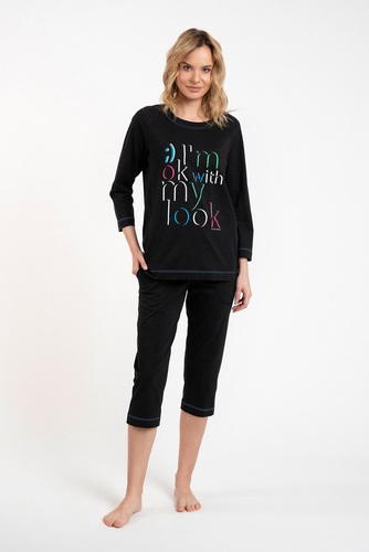 Piżama Damska 3/4 rękaw, 3/4 spodnie Olza Italian Fashion - czarny 