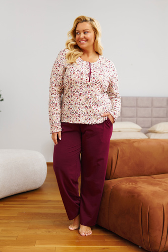 Doctor Nap 7307 – Piżama plus size rozpinana | 95% bawełna, długi rękaw - flores