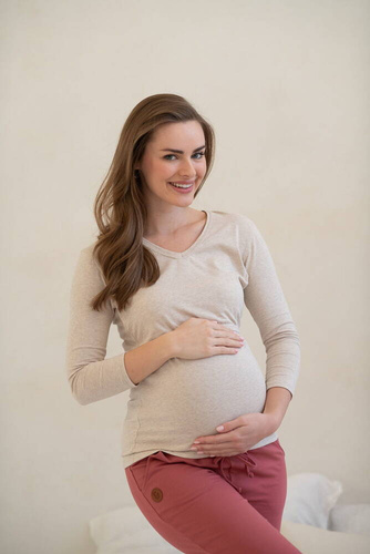 Bluzka do karmienia i ciążowa z dekoltem w serek Milk Shirt latte melange