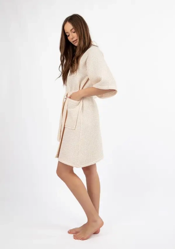 Szlafrok damski waflowy DK-W-01 Dkaren - ecru