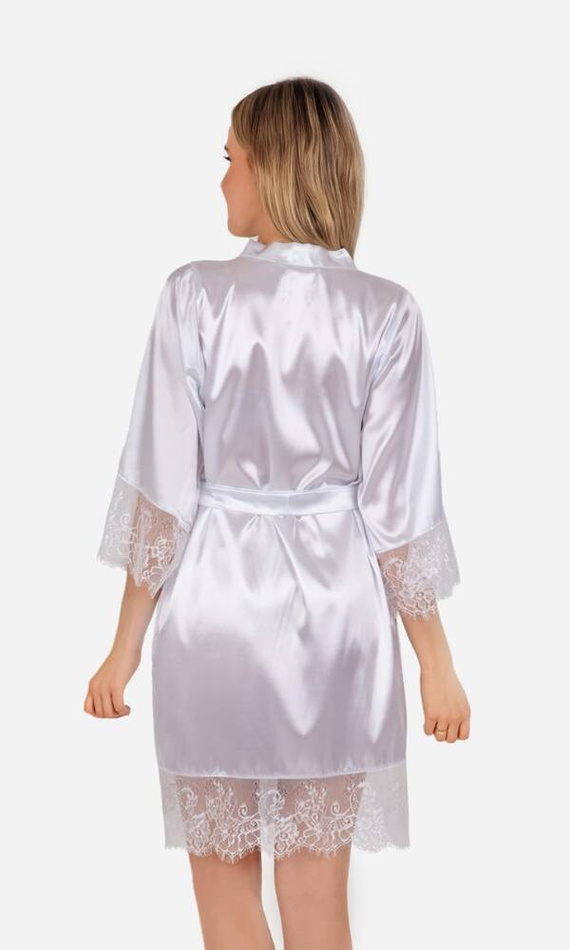 Szlafrok damski z koronką Gloria ByShelly - biały