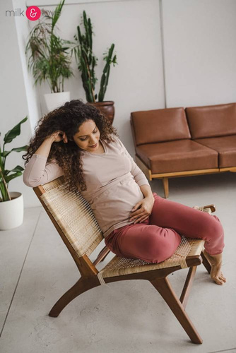Bluzka do karmienia i ciążowa z dekoltem w serek Milk Shirt beżowy 