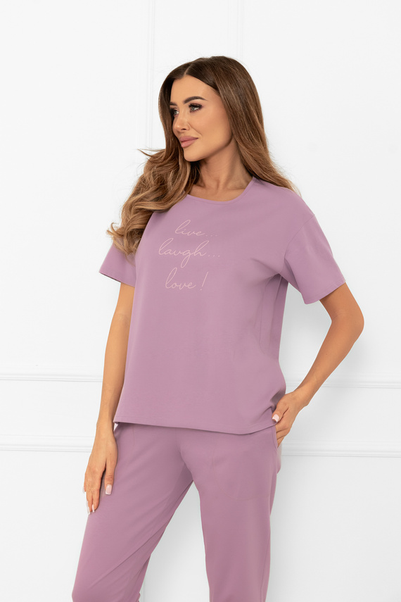 Piżama damska Ksara – naturalna bawełna krótki rękaw, 3/4 spodnie Italian Fashion - wrzosowy