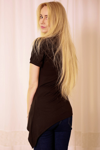 Damska bluzka z wiskozy Aria Mirale – kobiecy krój, V-neck, asymetria - czarny