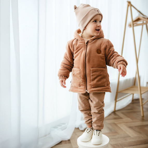 Eevi Beary Cool – dziecięca kurtka zimowa beżowa, ciepła z kapturem