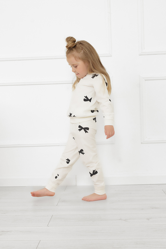 Dziewczęca piżama Figaro – bawełna, ecru, wzór kokardki Italian Fashion