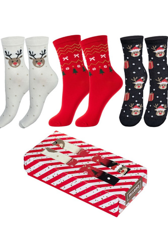 Milena 0811.017– damski zestaw 3 świątecznych skarpetek w pudełku