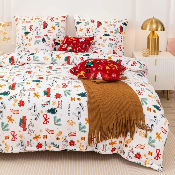 Merry Cozy Pościel pluszowa świąteczna biały miś Spod Igły i Nitki– mikrofibra 100%, 210 g/m²