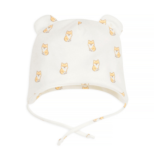 Czapka niemowlęca wiązana Lovely Day Pinokio - ecru pieski