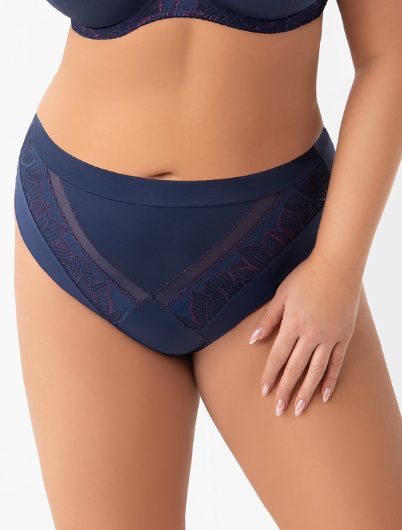 Gorsenia Astrid K 971 – granatowe figi damskie z mikrofibry i koronki