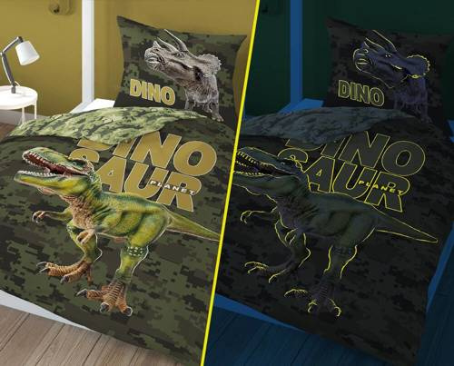 Pościel bawełniana świecąca w ciemności dinozaur 4030 A Fluo 133 Detexpol