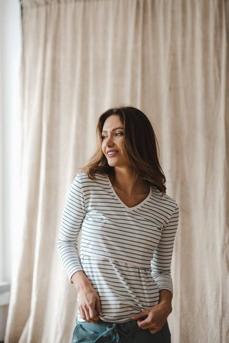 Bluzka ciążowa i do karmienia Milk Shirt Milk&Love w zielono-białe paski