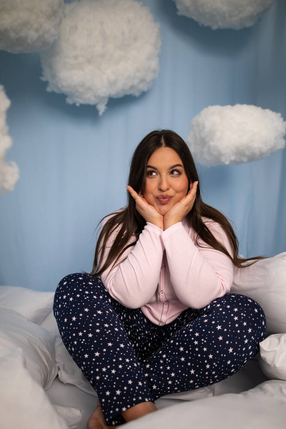 Rozpinana Piżama Damska długi rękaw, spodnie Libra Italian Fashion - różowy/druk