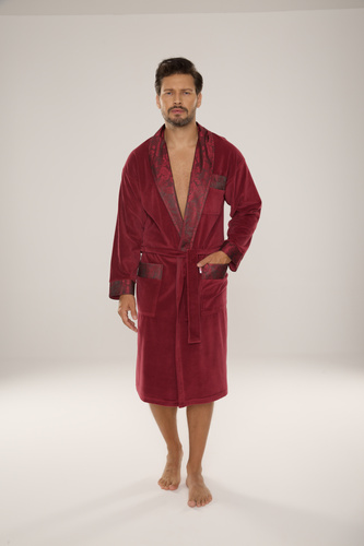 De Lafense Noble 868 – szlafrok męski welurowy elegancki, praktyczny, wygodny, burgund