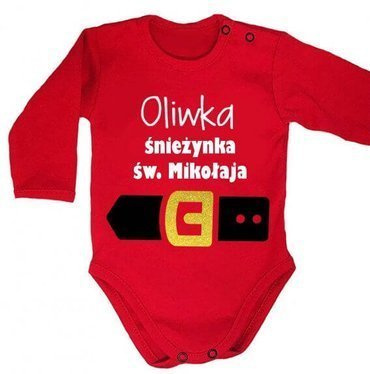 Body długi rękaw "Śnieżynka Św. Mikołaja z imieniem" Moocha czerwony