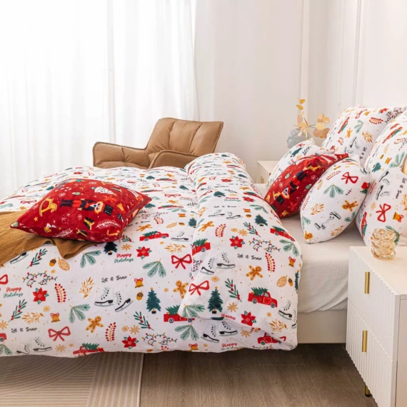 Merry Cozy Pościel pluszowa świąteczna biały miś Spod Igły i Nitki– mikrofibra 100%, 210 g/m²