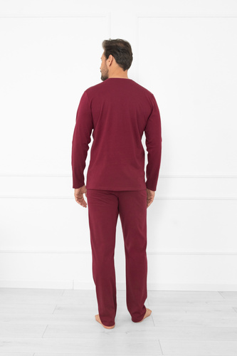 Piżama męska Gordo – elegancki komplet z długim rękawem i prostymi spodniami Italian Fashion - bordowy 